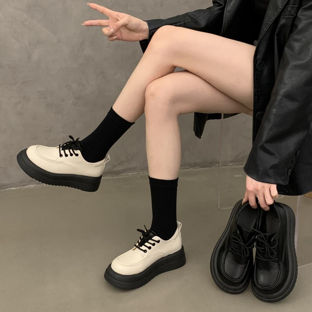 Retro British style small leather shoes women's summer 2025 spring new round head versatile black platform loafer single shoes