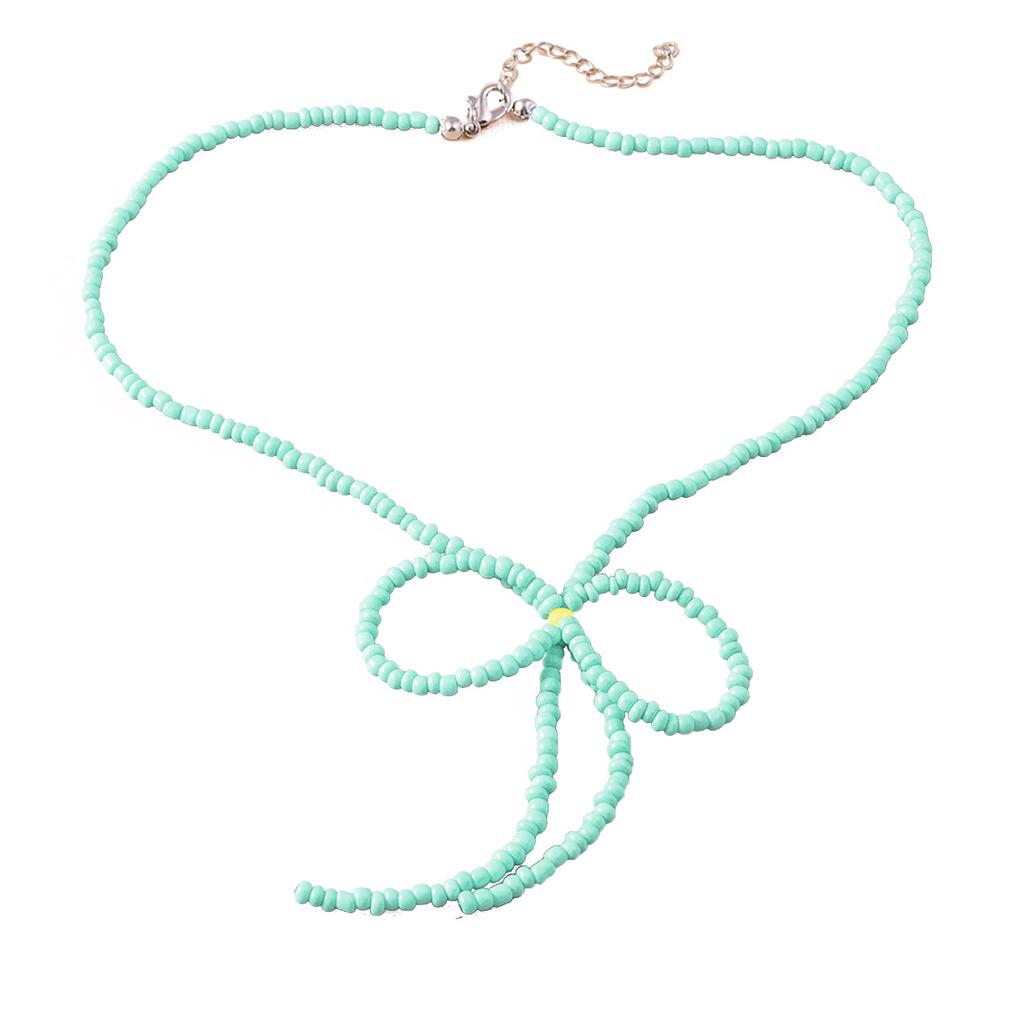 Vintage Design Niche Cold Wind Exaggerated  Beads Bowknot Necklace Clavicle Chain Female Colored Rice Bead Jewelry