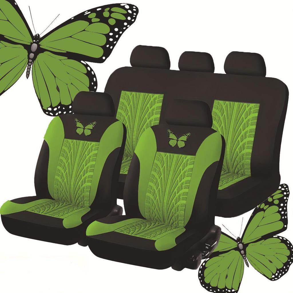 Butterfly Fabric Car Seat Cover Set, Universal Fit, Heat Transfer Design, 5 Seats, 9 Pieces, for Middle East, Europe & America.