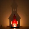 Merry Christmas Charming Church Decorative Tea Light Candle Holder (Wooden Red)| Christmas Decoration Items for Home Living Room Office