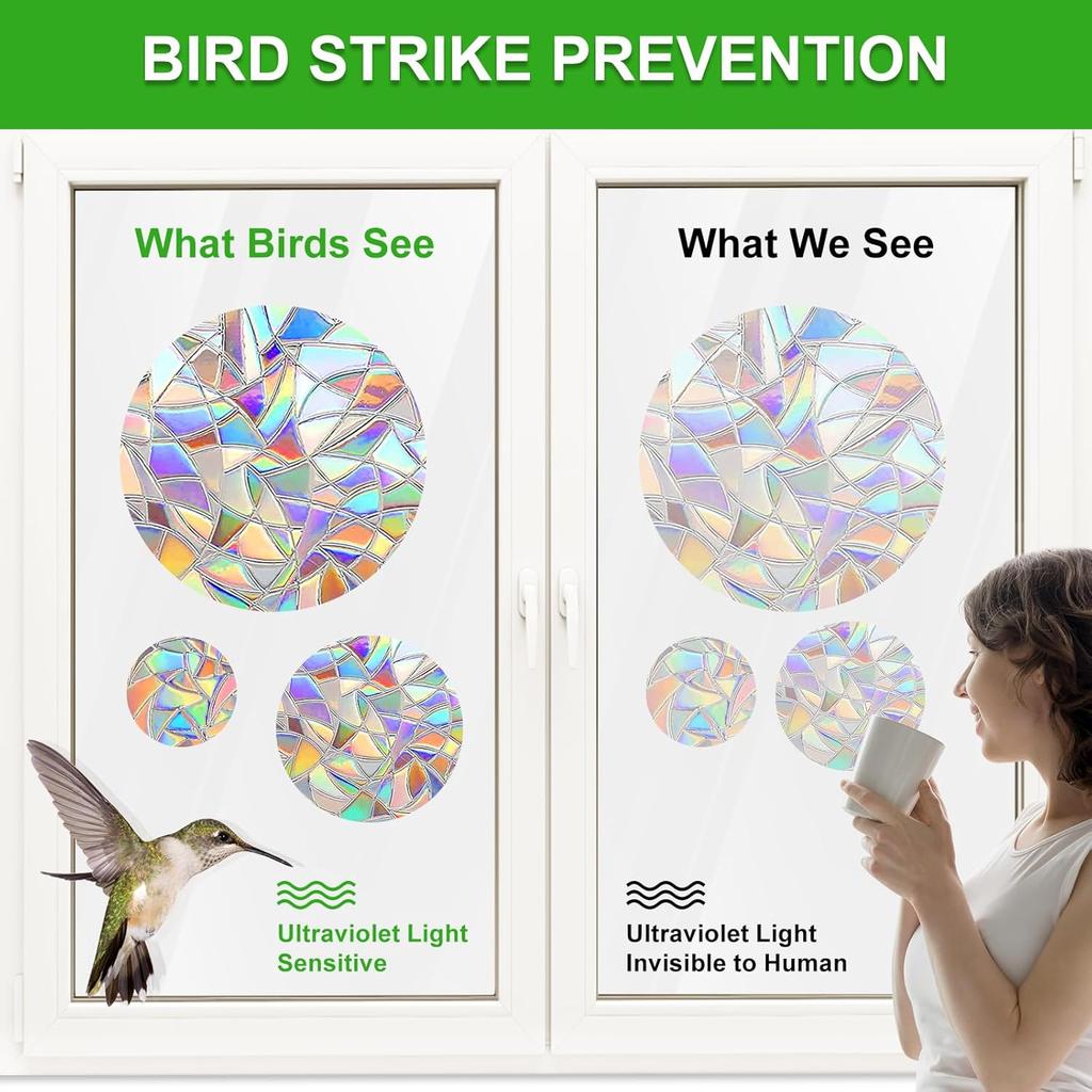 Window Decals for Birds Strikes, DELLAN 35 Anti-Collision Bird Deflectors, Suncatcher Stickers Rainbow Window Clings for Glass Windows