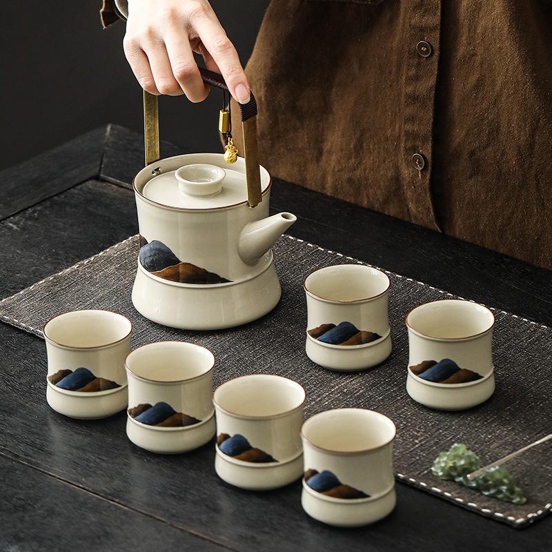 Plant Ash Handle Kung Fu Teapot Set - Ideal Living Room Gift for Teachers & Elders