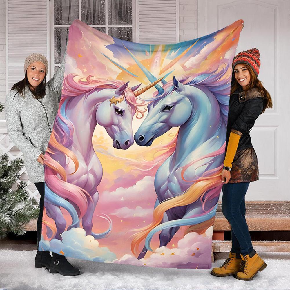 1pc Unicorn Fantasy Artwork Print Outdoor Blanket, Lightweight Polyester,
