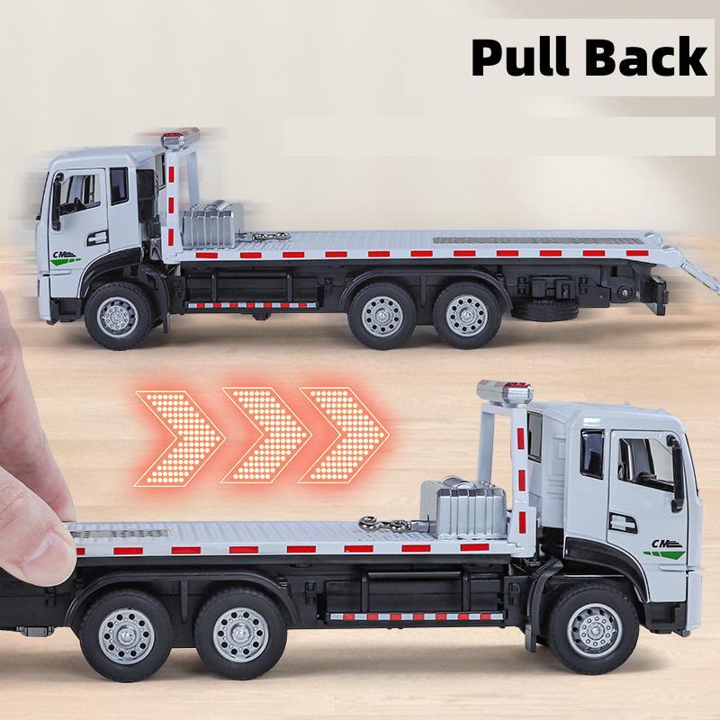 1/32 Trailer Tow Platform Truck Toy Car Model Diecast Vehicle Miniature Pull Back Sound & Light Educational Collection Gift Kid