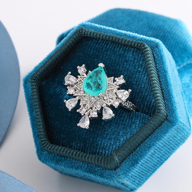 Luxury Sky Blue Drop Diamond Premium Ring Sweet Stylish S925 Silver Plated Party Wedding Engagement Jewelry for Ladies