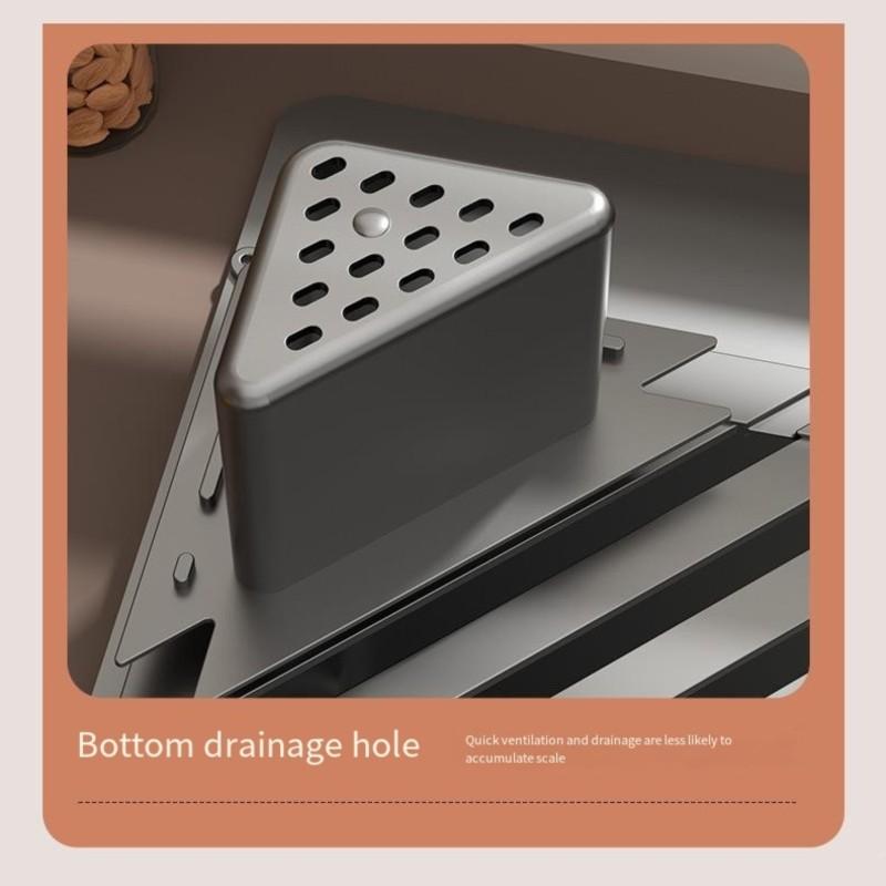 A03F-Aluminum Alloy Kitchen Sink Drainer Drain Basket Foldable Dish Rack Multi-Function Triangle Design
