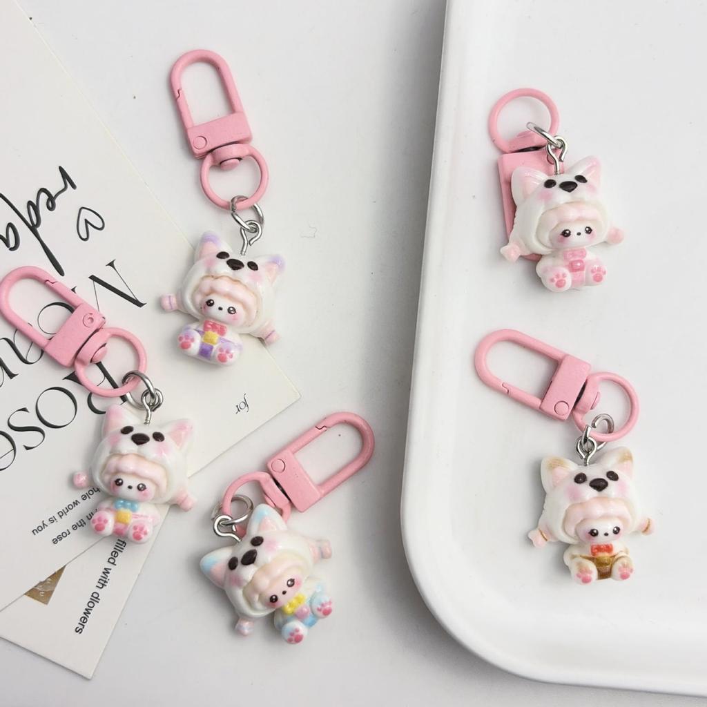 Cute Cartoon Girl Resin Keychain Pendant - Heart Backpack Charm, Holiday Gift for Students & Couples