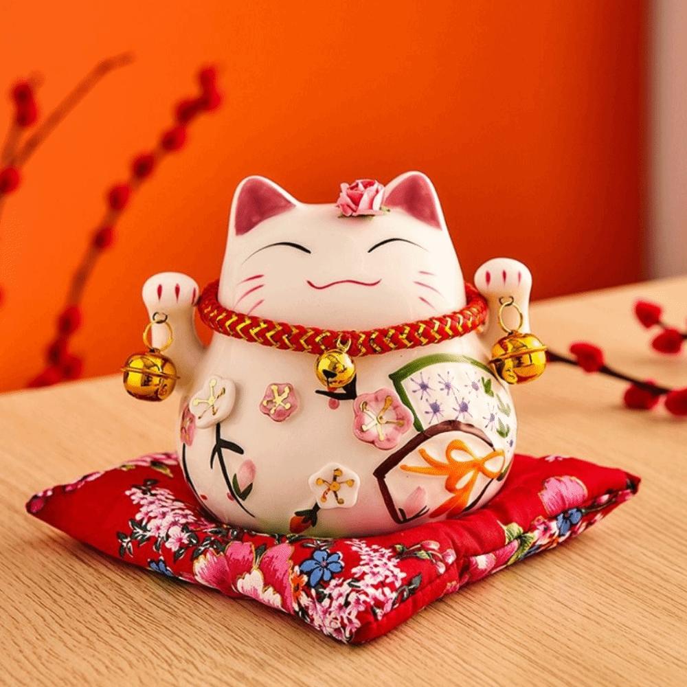 Bell Fortune Cat Piggy Bank Ceramic Desktop Decoration Crafts Cat Money Bank Opening Gift