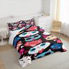Cute Cartoon Cat Faces with Hearts Bedding set (1 duvet cover, 2 pillowcases, duvet not included), Black and Pink Kittens Art Print