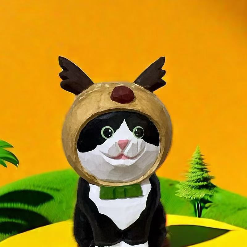 

Wooden Cat Figurine Handmade Car Decor Gift For Birthdays And Holidays чорний