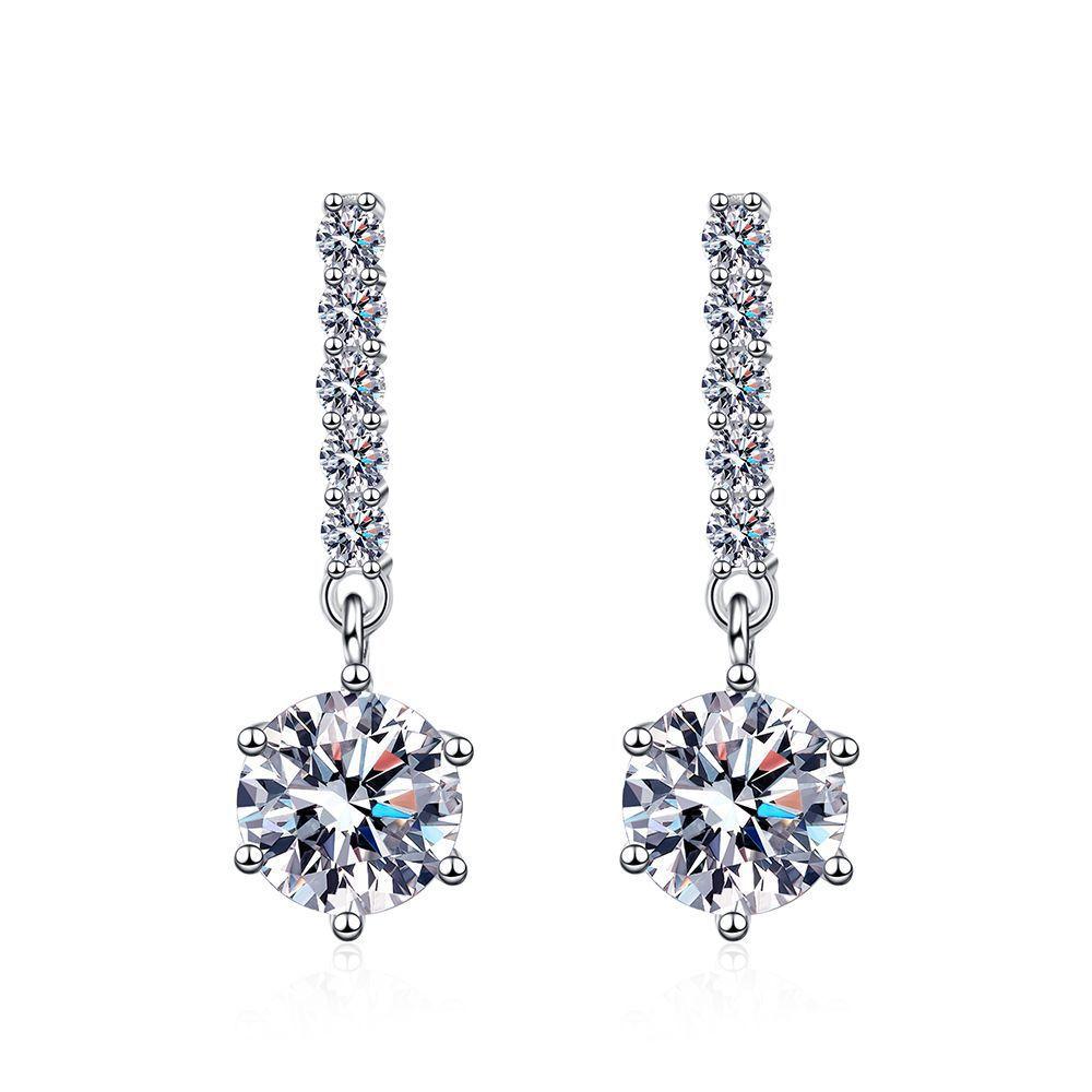 6.5mm Drop Dangle Moissanite Earrings S925 Sterling Silver Linear Chain Fine Jewelry For Women