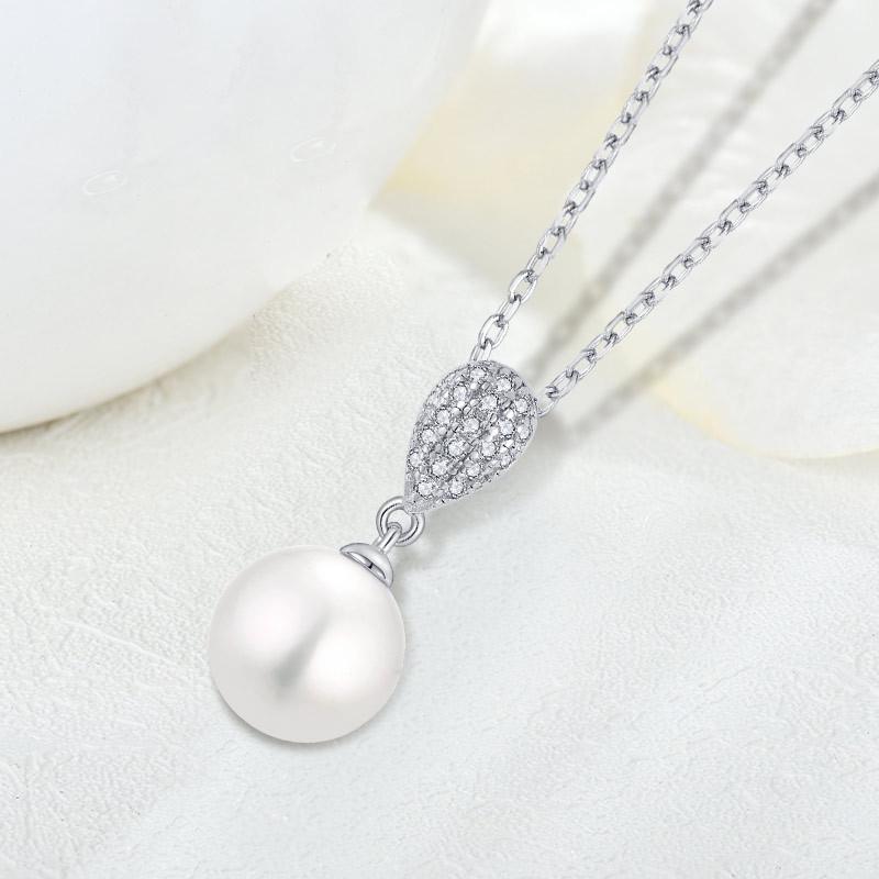French High-End S925 Silver Zirconia Pearl Pendant Necklace for Women 925 Silver