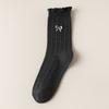 Ladies Spring and Autumn Thin Wooden Ear Embroidered Bow In The Tube Pile Pile Cotton Socks