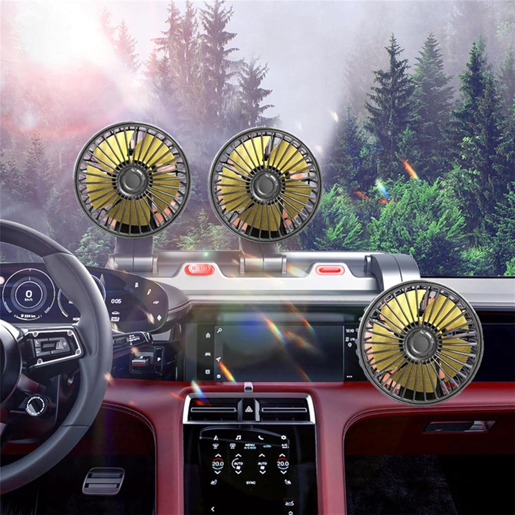12v Air Conditioner Car Fan Adjustable Three Head Fan for Car, Portable Vehicle Cooling Fan, 2 Speeds Car Essentials Car Cooler Fan for SUV, RV,
