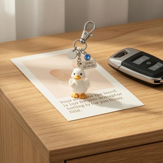 Keychain Pendant Inspirational Duck Design Key Holder with Birthstone Charm Encouragement Card Lightweight Healing Gift