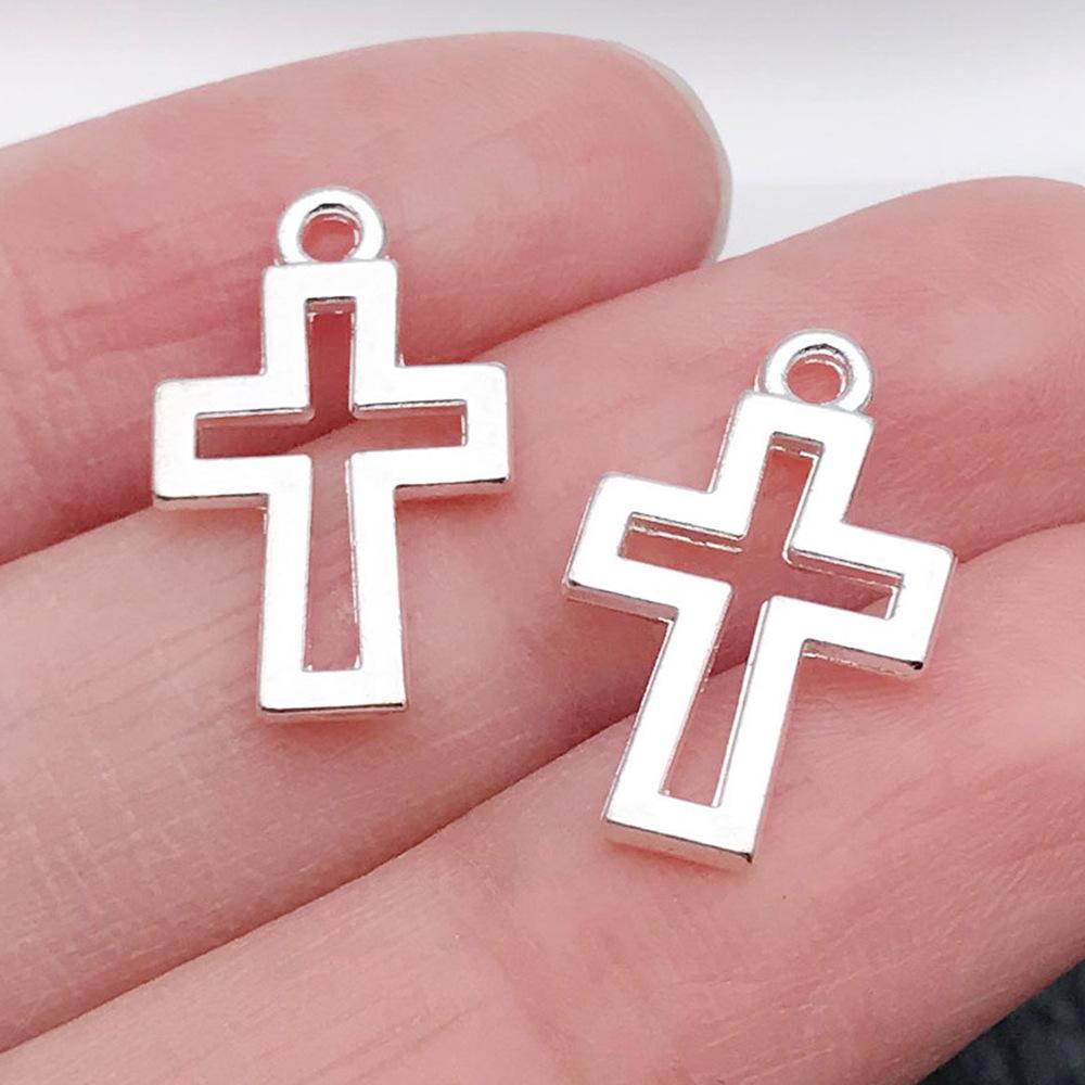 Cross-Border Hot Sale Bright Silver Cross Pendant Handmade DIY Keychain Necklace Alloy Jewelry Accessories Batch