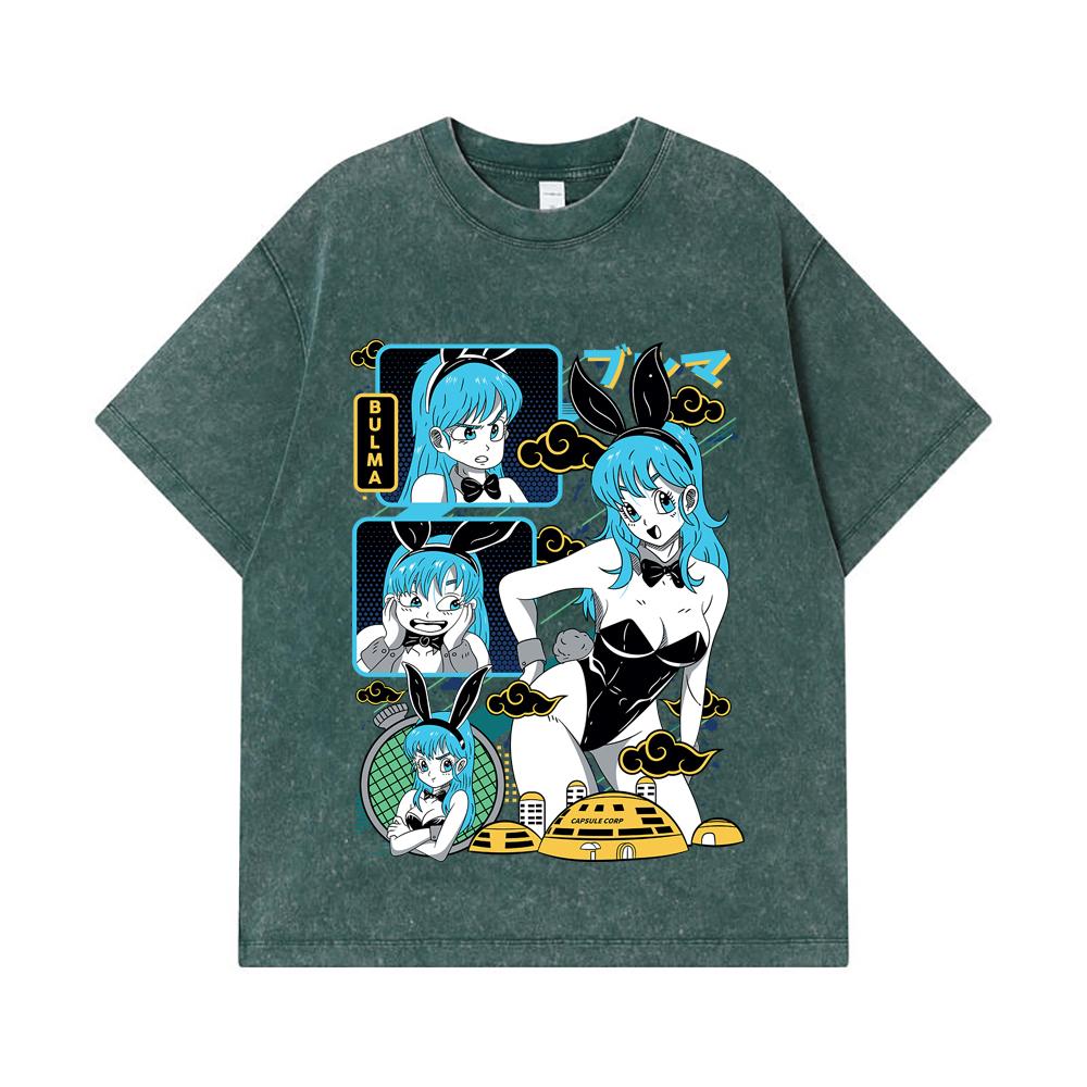 275 GSM Washed T-shirts 100% Cotton Dragon Ball V9 Bulma Print Unisex Heavy Cotton T Shirt