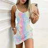 Summer New Creative Doodle  Pattern Print Sleeveless Bodycon Dress with Pockets Sexy Slim Fit Elegant Party Dress
