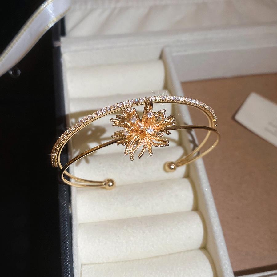 Двухслойный открытый браслет-манжета  Цветок циркона  - Минималистичный роскошный браслет