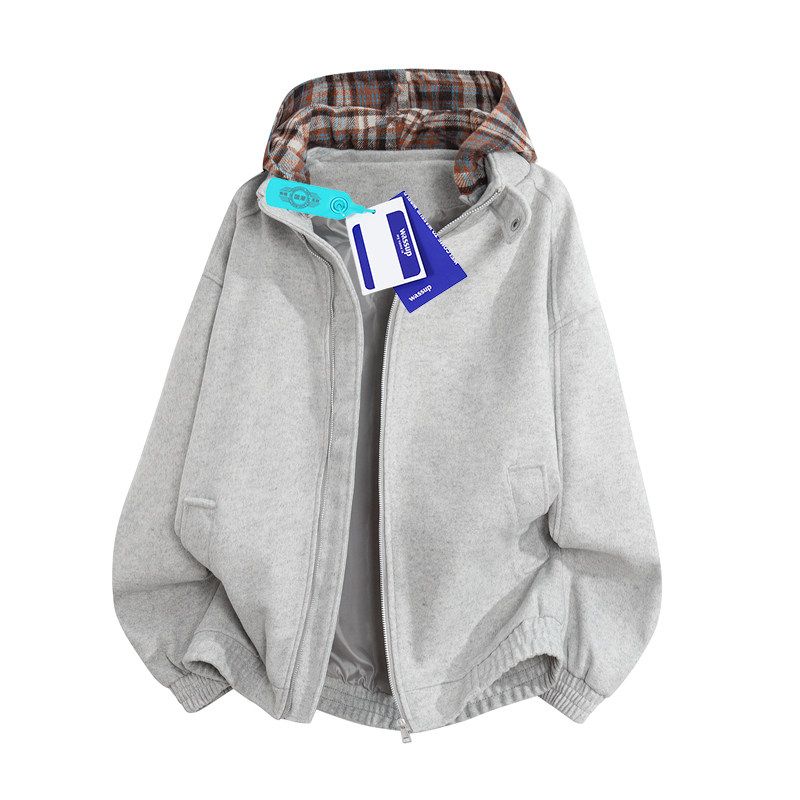 Wassup Detachable Plaid Hoodie Jacket for Men, New Autumn and Winter Trendy Versatile Youth Retro American Style Jacket