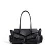 Motorcycle Style Multiple Pockets Design Large Tote Glossy Split Cow Leather Women Handbag Vintage Shoulder Bag Long Handle