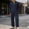 Men's Classic Casual Outdoor Activewear Set | Fleece Solid Color Quarter-Zip Stand-Collar Hoodie & Elastic-Waist Cargo Pants 2-Piece Outfit