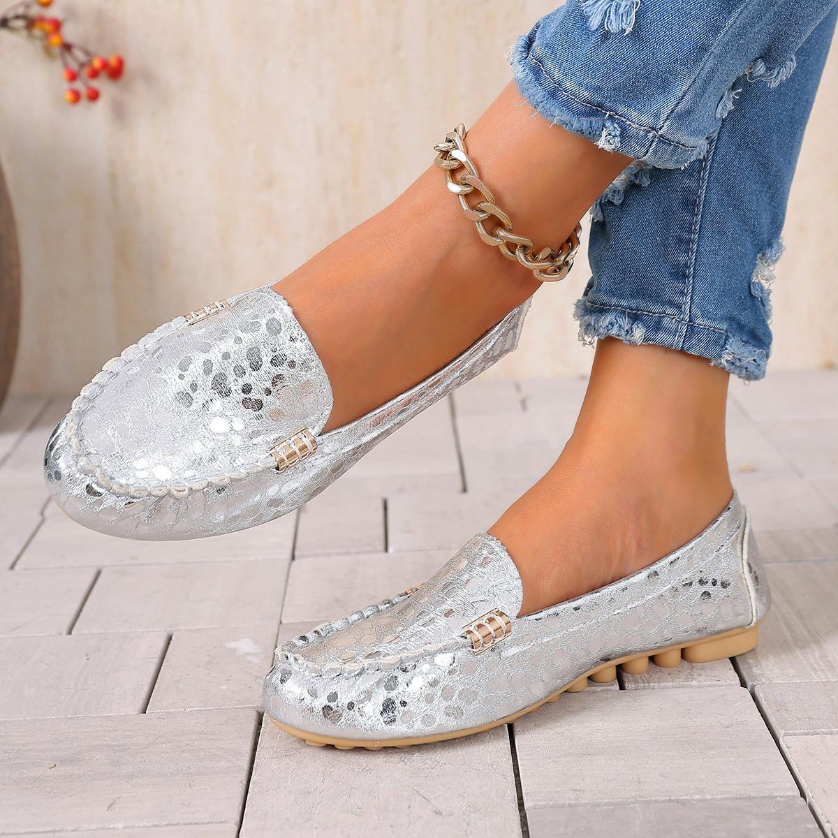 Женские тканевые нескользящие туфли на плоской подошве с круглым носком дышащие без застежек обувь для ходьбы вулканизированная обувь кроссовки с закрытым носком 44 серебряный 1550₽