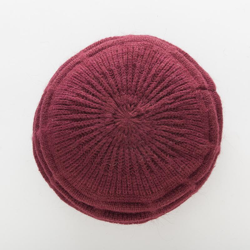 Women's Autumn and Winter Plus Velvet Thick Knitted Warm Beret Jacquard Striped Knitted Cute Hat