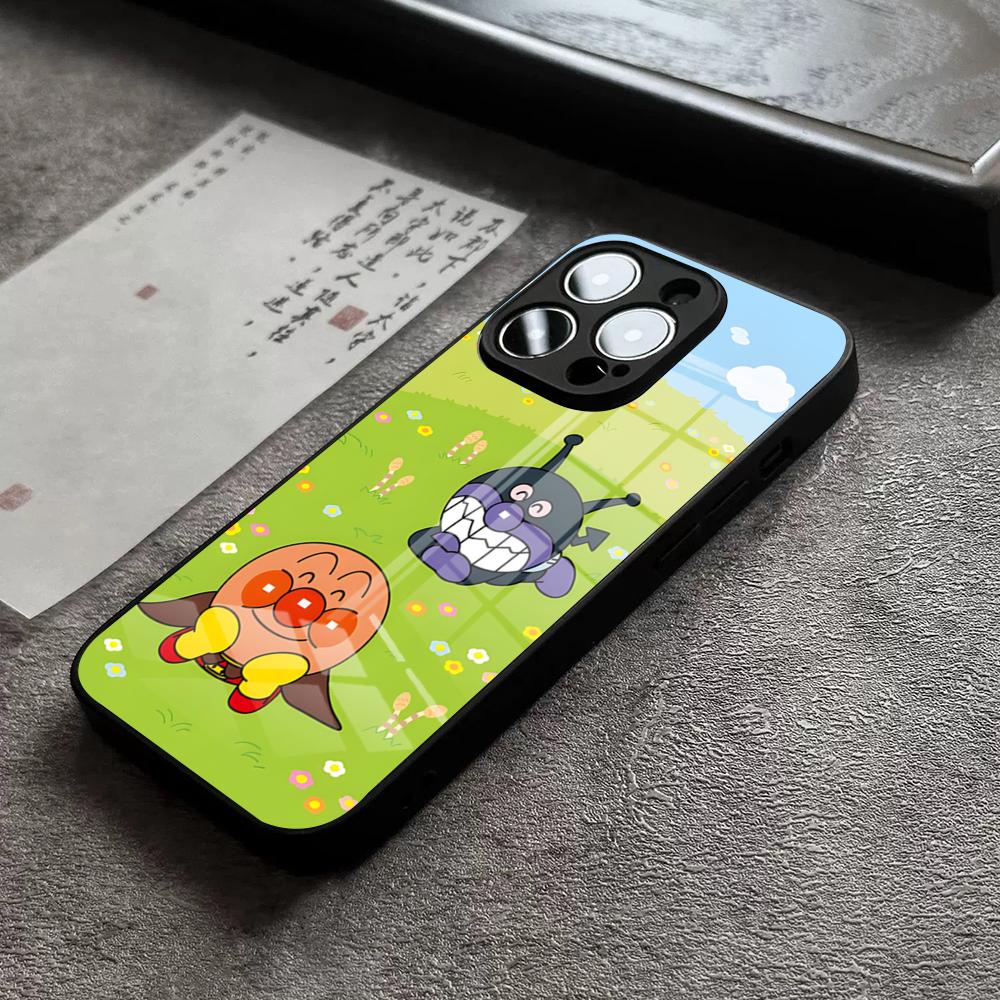 Cartoon Cute Anpanman Phone Case For IPhone 15 Pro Max 14 Pro 12 11 13 Mini X XR XS 16 Plus SE Tempered Glass Back Cover