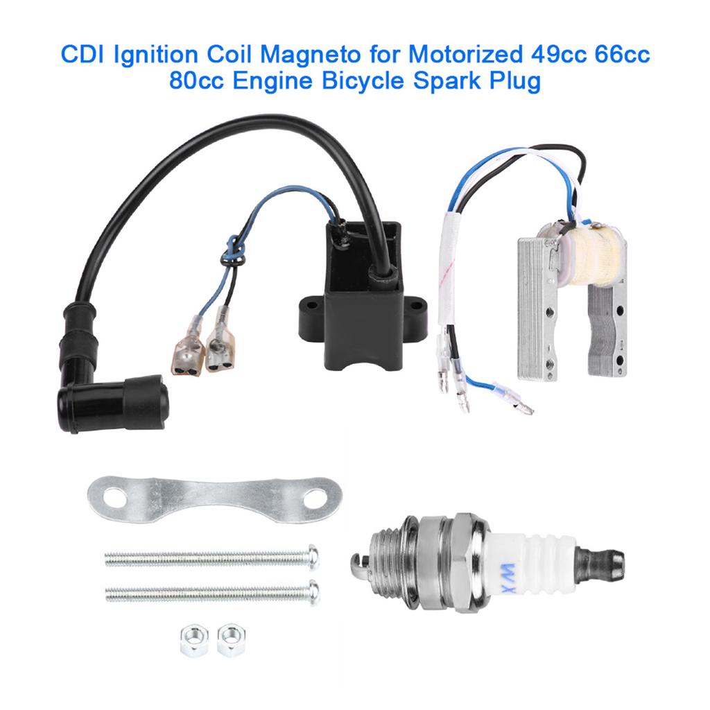 CDI Ignition Coil Magneto for Motorized 49cc 66cc 80cc Engine Bicycle Spark Plug