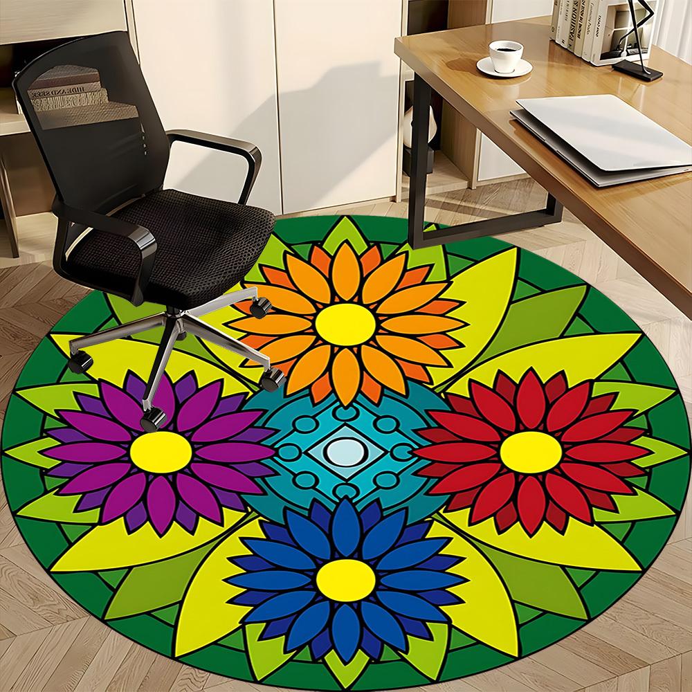 1pc Mandala Flowers Office Round Rug, Non-slip, Soft and Durable Office Rug for Interior Decoration, Perfect for Office,Decoration yy260204044