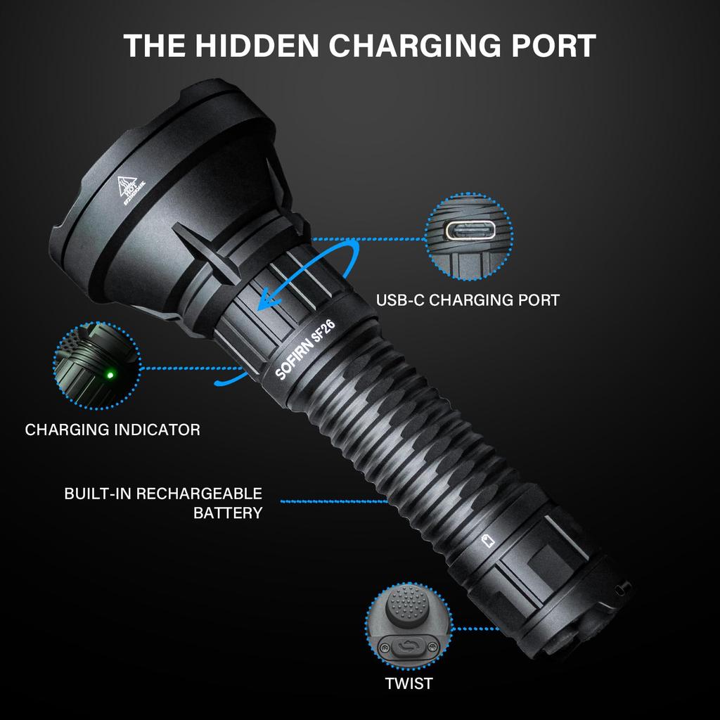 sofirn SF26 LED Handheld High 2000 5 Modes of IPX8 Ideal for Disaster Power and Also for Hiking and Camping Flashlight, Powerful, Military-Grade,