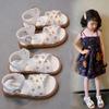 Girls Beach Shoes Embroidery Sweet Kindergarten Kids Sandal Open Toes Non-slip 2025 Summer New Children Princess Shoes Soft Sole