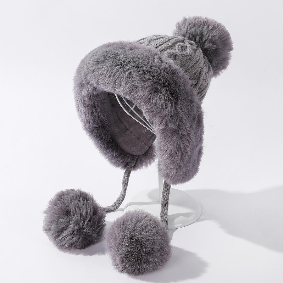 Thicken Hat New Style Ladies Fur Ball Plus Velvet Warm Hood Outdoor Autumn and Winter Cold-proof Fashion Cute Woolen