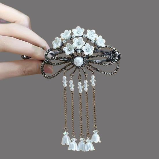 Women Hair Barrette Flower Decor Faux Pearl Tassel Bow Hollow Out Shiny Sequin Anti-slip Hair Decoration Lady Hair Accessory