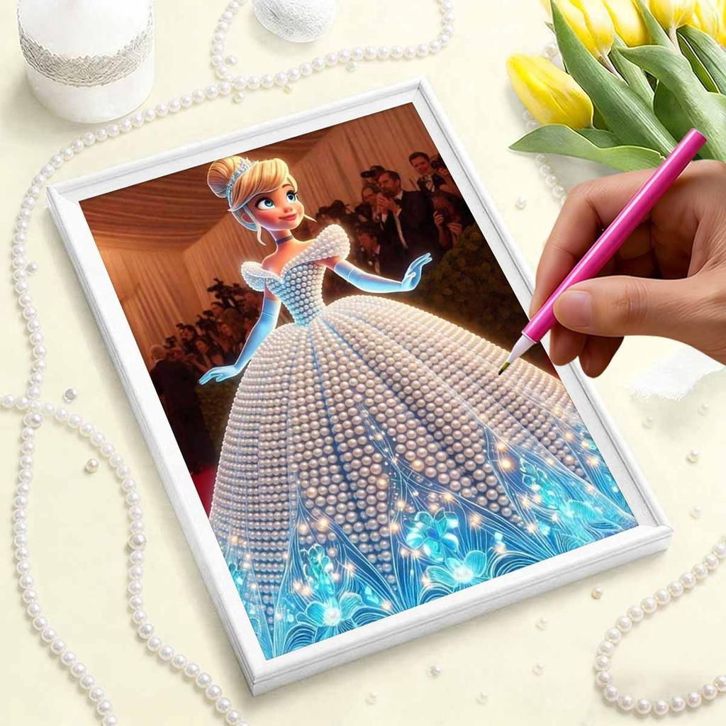 Red Carpet Gala Cinderella Pearl-Inlaid Frameless Art | Handmade Pearl Craft, Red Carpet Gala Theme, for Luxury Glam Home Decor & Gift Option