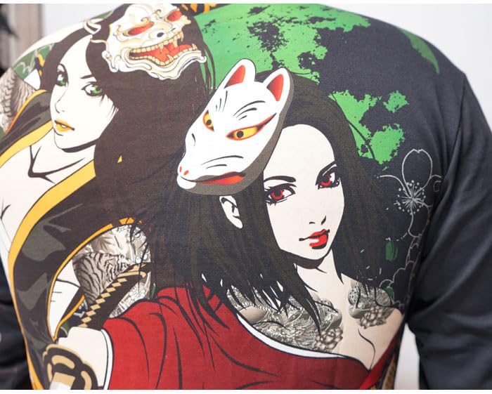 Battou Musume Karakuri Tamashii Japanese Pattern Long Sleeve T-Shirt, Beautiful Honoka, 2234866-20 Black-L