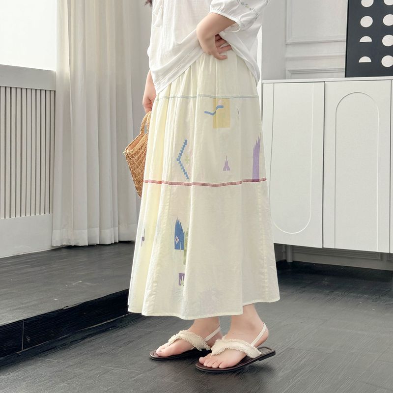 

Plus size women clothing [Artistic Graffiti Skirt] Early Autumn Gentle Cartoon Print Loose Reverse Skirt Light apricot 9xl