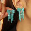 Crystal Blue Long Bow Fringed Earrings