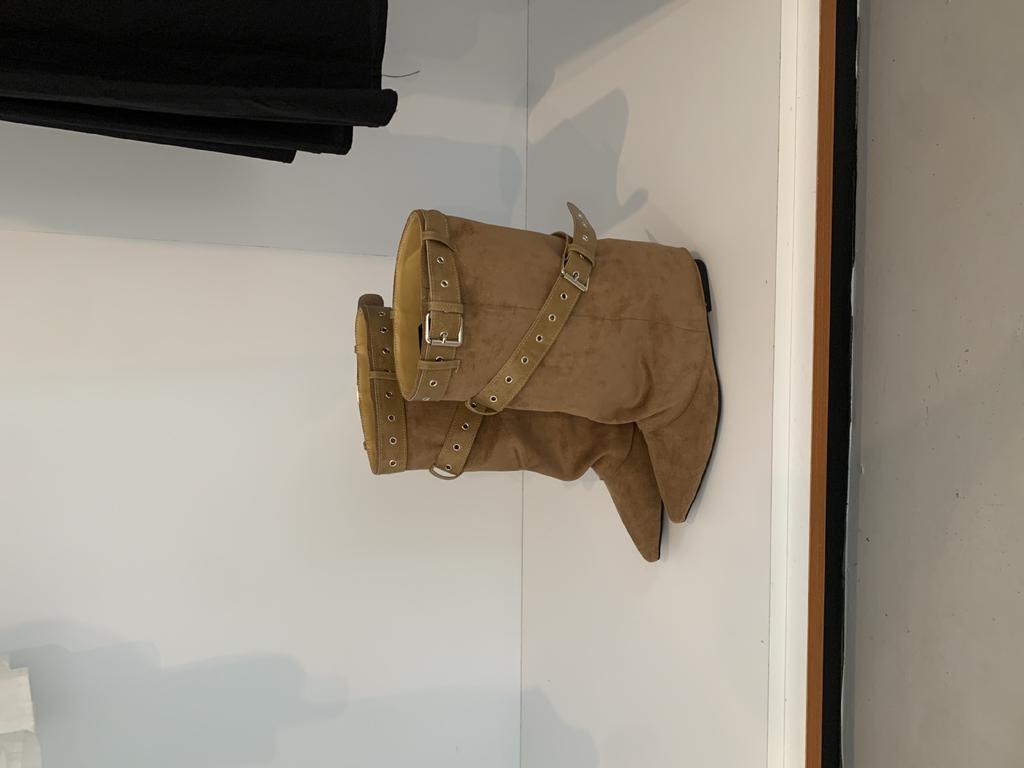 pointed belt buckle suede trouser tube boots women's autumn and winter new niche inner height-increasing medium boots