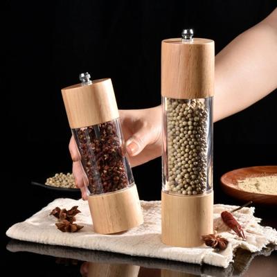Cooking Manual Acrylic Natural Wooden Kitchen Tool Spice Grinder Salt and Pepper Mill Sea Salt Jar