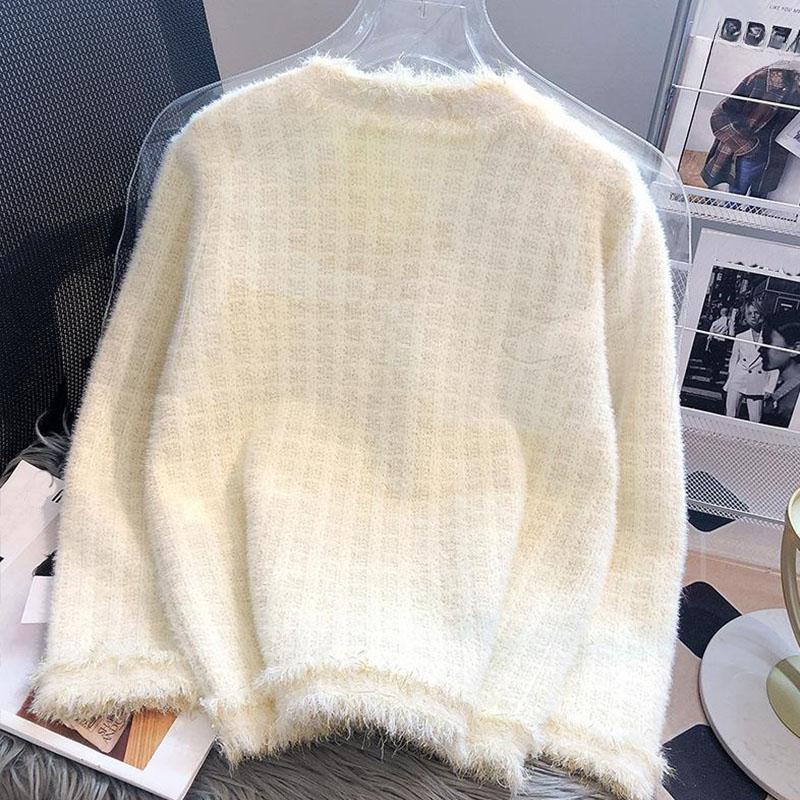 Fall and Winter Women's Small Perfume Style Thousand Birds Check Sweater Coat Imitation Mink Fringe Temperament Long-sleeved Knitted Cardigan