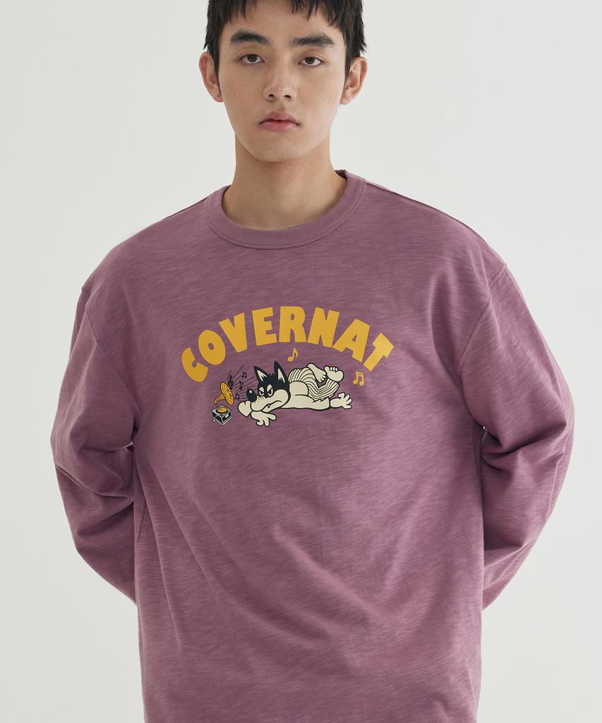 COVERNAT Slub Vintage Graphic Long Sleeve Magenta