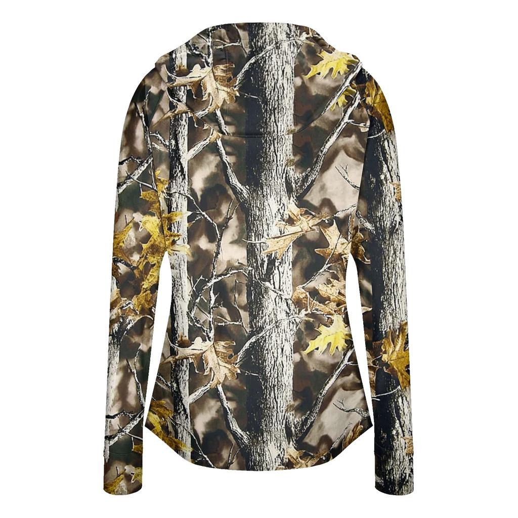 Chaqueta Ligera con Cremallera y Capucha para Mujer con Bolsillos de Manga Larga Estampada Protección Solar Ropa de Abrigo para Actividades al Aire Libre