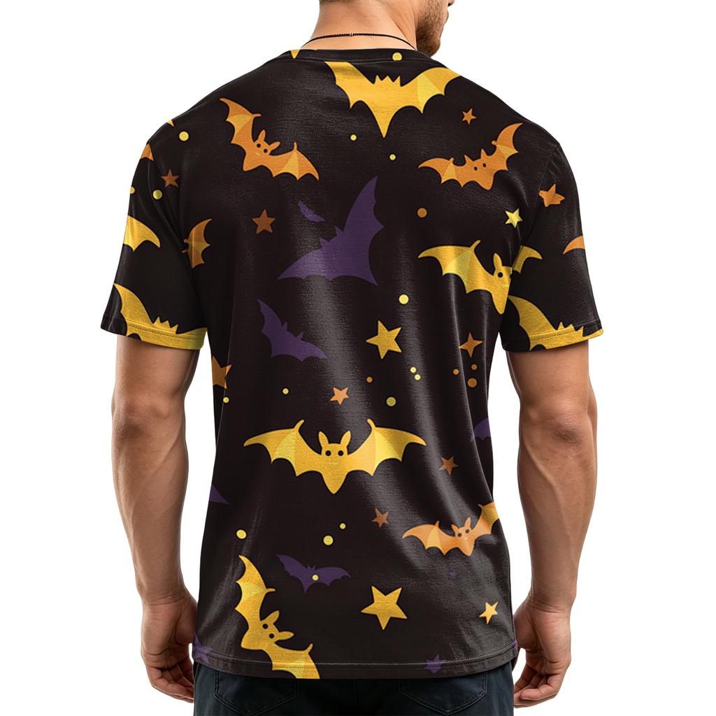 Men's Casual Halloween Print Short Sleeve T-Shirt Lightweight Breathable Round Neck Top for Everyday Wear and Seasonal Events