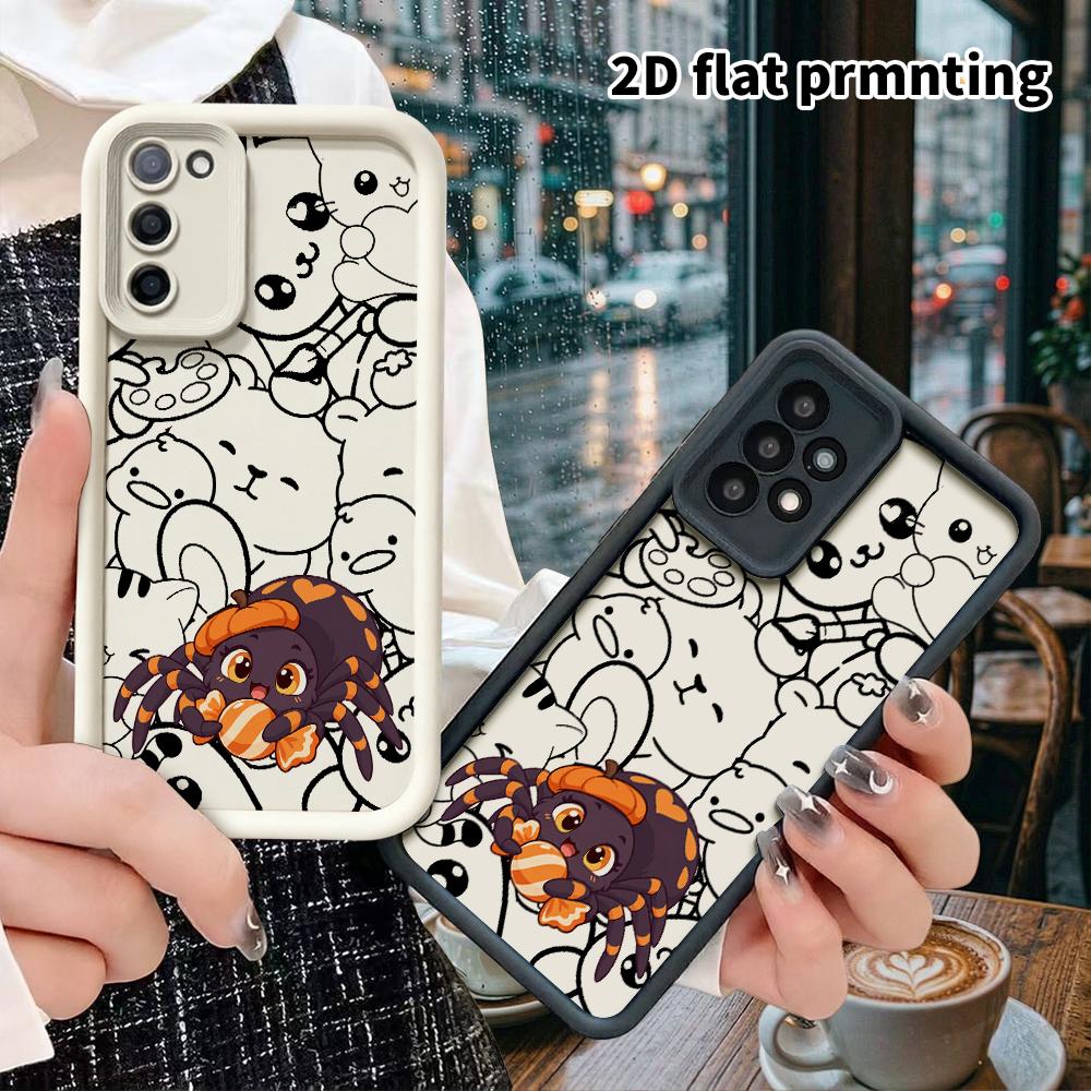 Phone case: 2D flat, suitable for Samsung Galaxy A34 A35 M05 M06 S20 S22 S21 FE Plus 5G protective case, pumpkin hat little spider, perfect Christmas