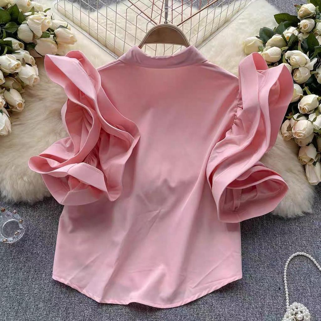 Women's French Ruffle Shirt Summer Fashion Lapel Blouse