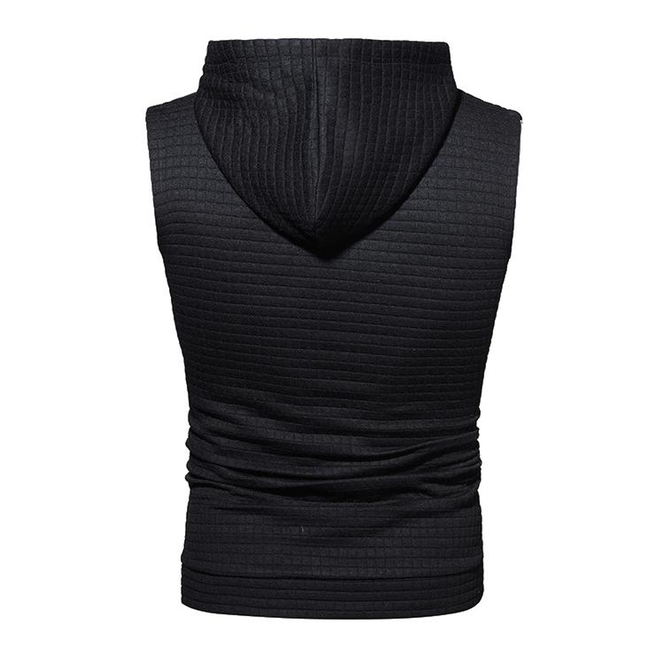 Men's Jacquard Hooded Sweatshirt Sleeveless Solid Color Knitted Hooded Sweatshirt Pullover Vest Men's Clothing