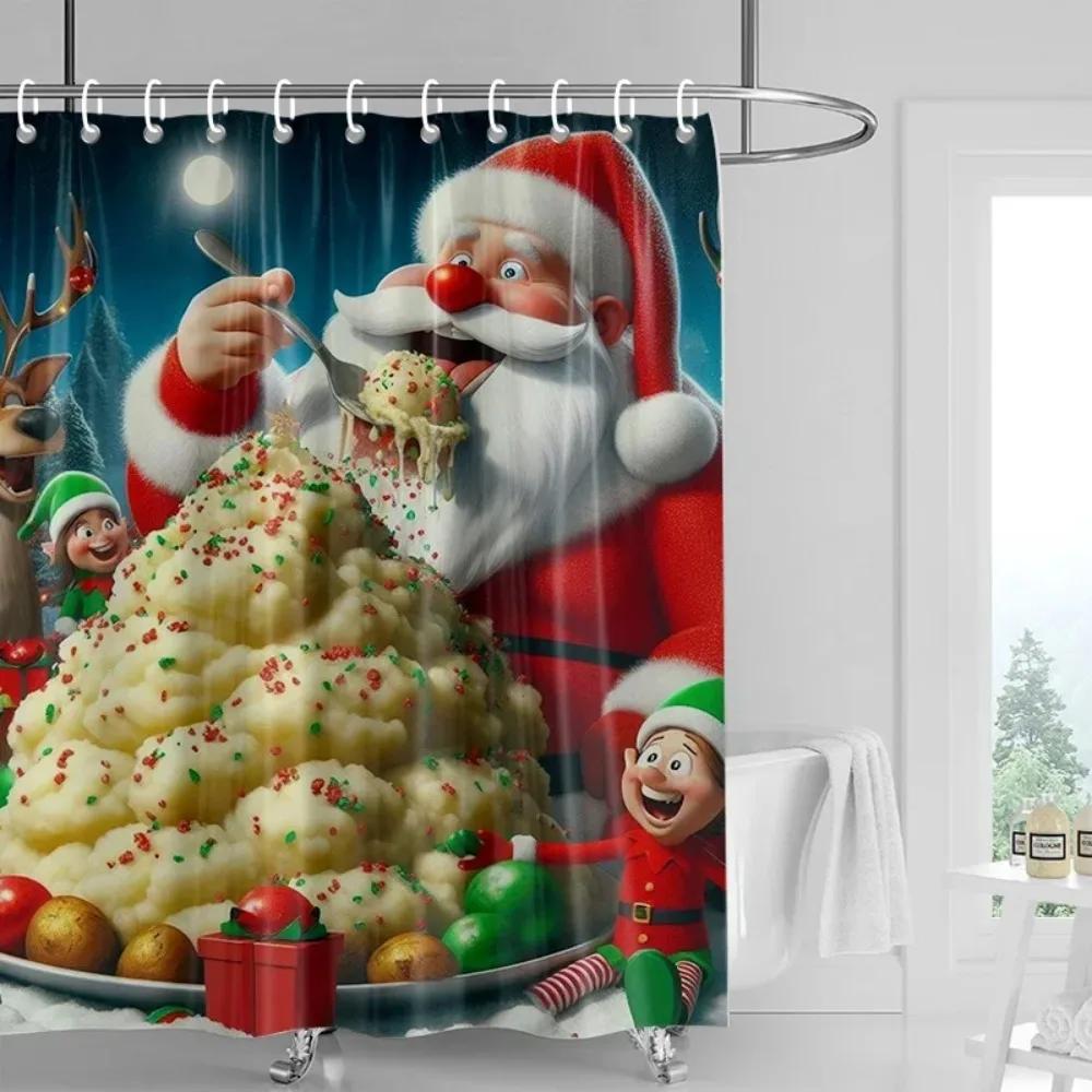 Home Decoration Shower Curtains For Bathroom Waterproof Curtain Fabric Modern Nordic Style Living Room Merry Christmas Winter
