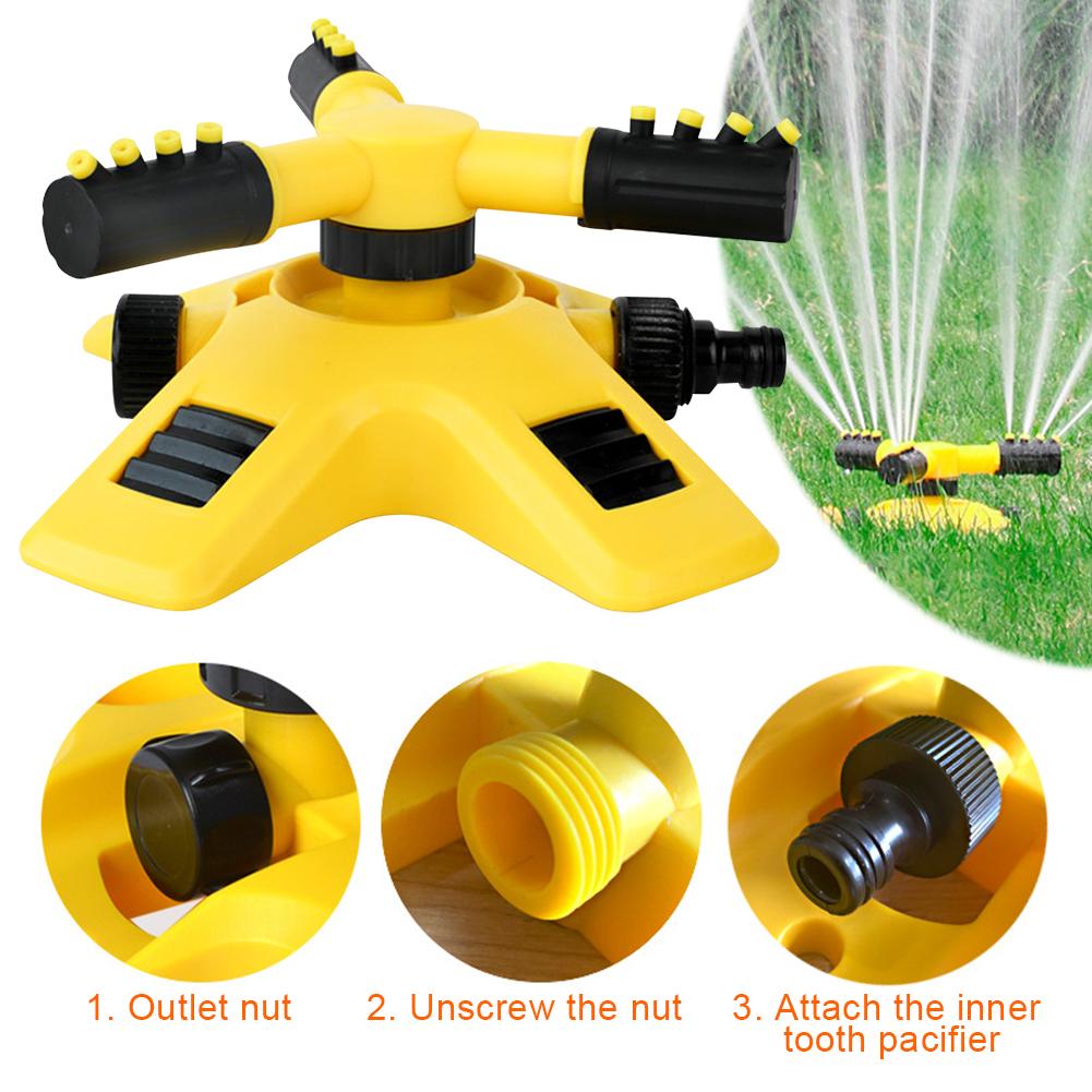 360 Degree Automatic Rotating Sprinkler Head 3-Arm Water Sprinkler Garden Lawn Large Area Coverage Water Sprinkler Irrigation